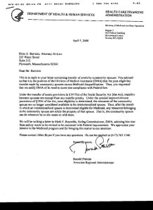 Medicaid letter post eligibility transfer by spouse